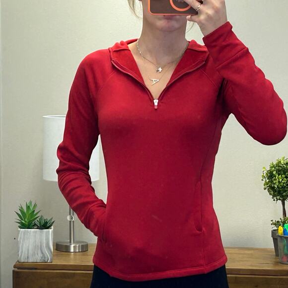 Athleta Tops - Athleta Red Quarter Zip Hooded Sweatshirt Size XS